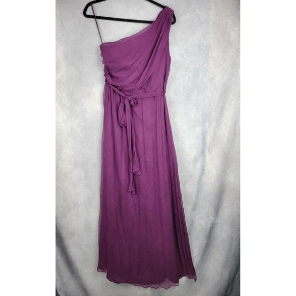 Amsale Silk Chiffon Bridesmaid Dress Plum Purple Size 14 Formal Gown - Picture 4 of 11
